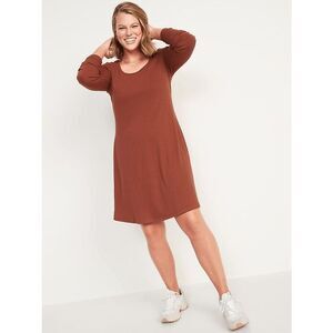 Old Navy Women's Fit & Flare Rib-Knit Long-Sleeve Mini Dress - Brown S